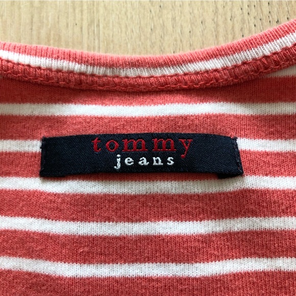 Tommy Jeans Y2K Square Neck Striped Cropped T Shirt in Orange & White Size S - Picture 4 of 9